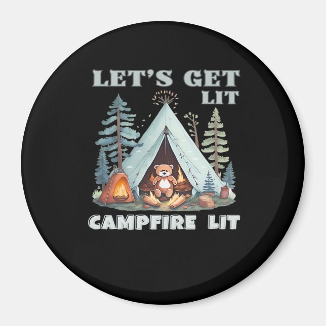 Let's Get Lit. Campfire Lit. Vibe Camping Classic Magnet (Front)