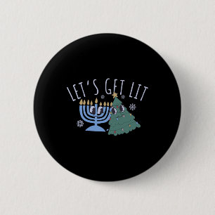 Let's Get Lit Chrismukkah Hanukkah Christmas Match 2 Inch Round Button