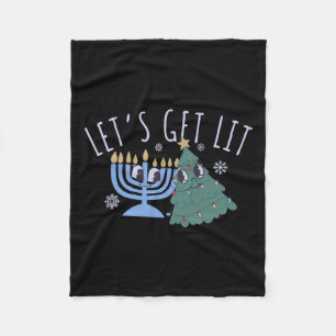 Let's Get Lit Chrismukkah Hanukkah Christmas Match Fleece Blanket