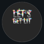 Let's Get Lit, Christmas Drinking, Christmas Light Classic Round Sticker<br><div class="desc">Let's Get Lit,  Christmas Drinking,  Christmas Lights: A festive pun design combining drinking and Christmas lights. Perfect for family or office parties. Fun,  witty,  and seasonal.</div>