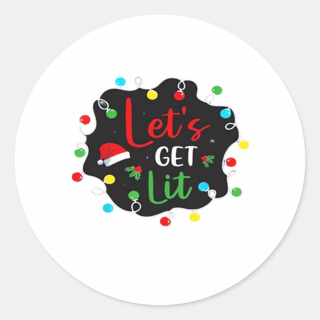 Let's Get Lit Christmas Drinking Lights Santa Esse Classic Round Sticker (Front)