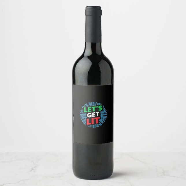 Let's get Lit Christmas Graphic Digital Art Wine Label (Front)