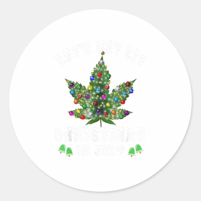 Let's Get Lit Christmas In July Christmas Tree Classic Round Sticker (Front)