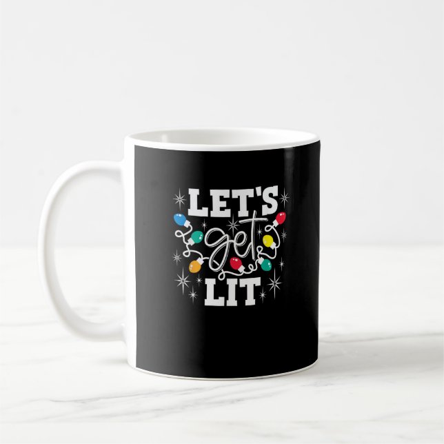 Let's Get Lit Christmas Lights Funny Retro Coffee Mug (Left)