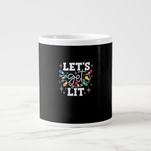 Let's Get Lit Christmas Lights Funny Retro Large Coffee Mug