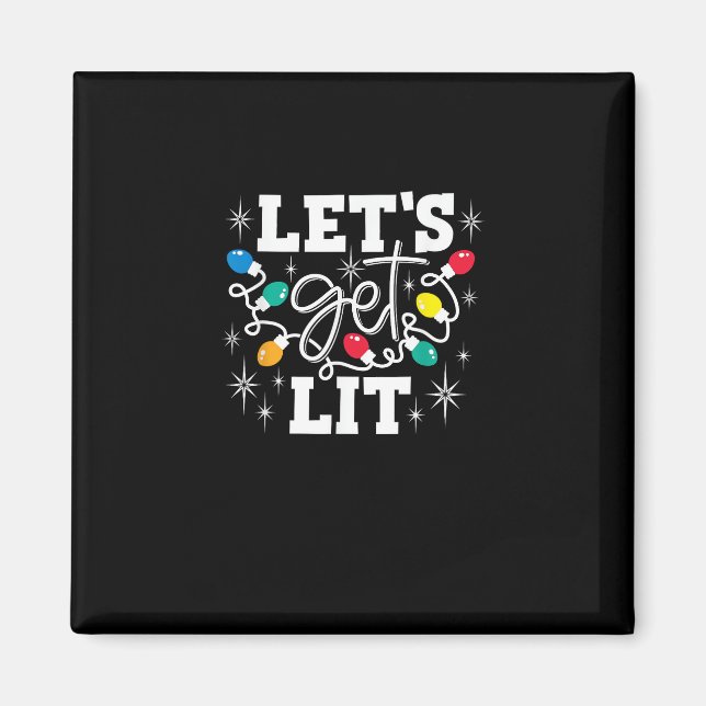 Let's Get Lit Christmas Lights Funny Retro Magnet (Front)