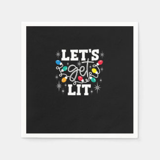 Let's Get Lit Christmas Lights Funny Retro Napkin