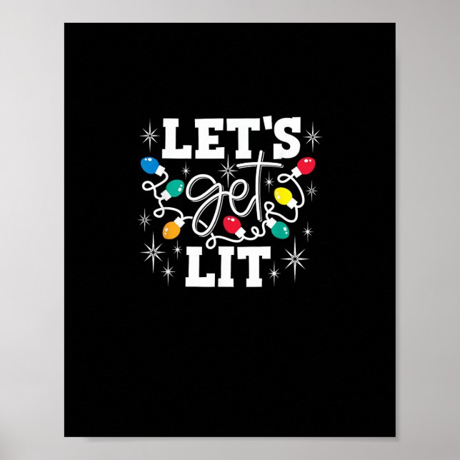 Let's Get Lit Christmas Lights Funny Retro Poster (Front)