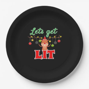 Let's Get Lit Christmas Reindeer Funny  Paper Plate