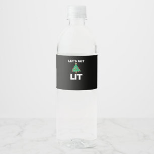 Let's Get Lit Christmas Tree Holiday Drinking Water Bottle Label