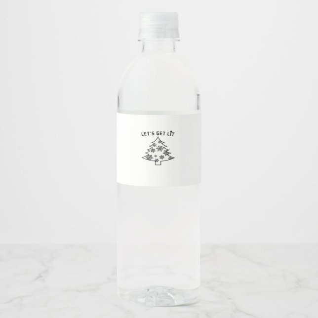Let's Get Lit Christmas Tree Holiday Lights Essent Water Bottle Label (Front)