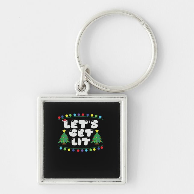 Let's Get Lit Christmas Tree Jingle Bells  Keychain (Front)