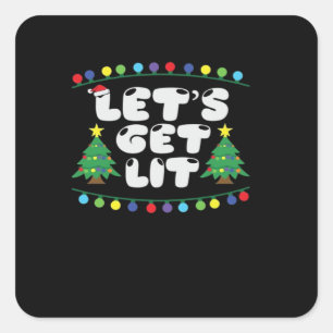 Let's Get Lit Christmas Tree Jingle Bells Square Sticker