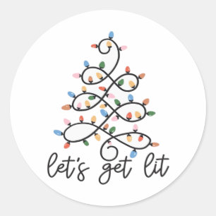 Let's Get Lit Christmas Tree Lights Classic Classic Round Sticker