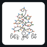 Let's Get Lit Christmas Tree Lights Classic Square Sticker<br><div class="desc">Let's Get Lit Christmas Tree Lights Classic: A classic Christmas pun featuring tree lights. Perfect for festive gatherings. Simple,  bold,  and timeless.</div>