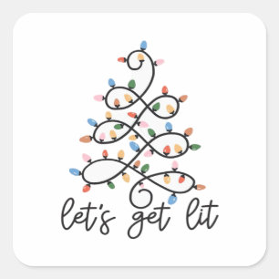 Let's Get Lit Christmas Tree Lights Classic Square Sticker
