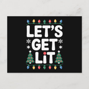 Lets Get Lit Christmas Tree Lights Snowflakes Xmas Holiday Postcard
