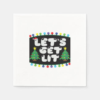Let's Get Lit Christmas Tree Merry Funny Jokes Sat Napkin