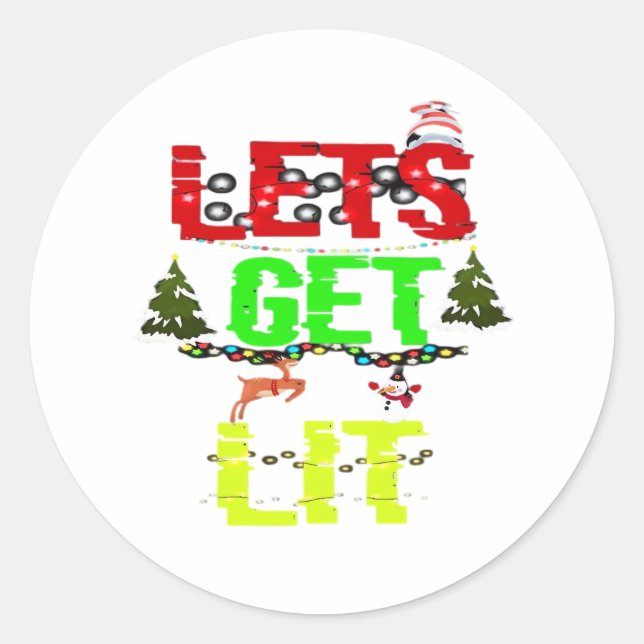 Let's Get Lit Classic Funny Retro Classic Round Sticker (Front)