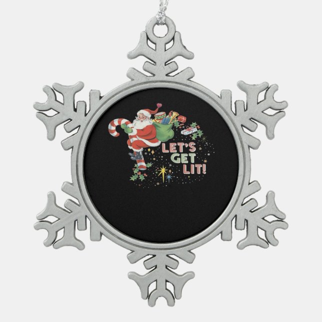 Let's Get Lit Classic Minimal Clean Snowflake Pewter Christmas Ornament (Front)