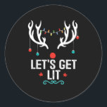 Let's Get Lit Cool Christmas Classic Round Sticker<br><div class="desc">Let's Get Lit Cool Christmas: A trendy and modern holiday pun design. Perfect for stylish Christmas outfits. Cool,  bold,  and festive.</div>