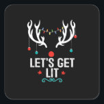 Let's Get Lit Cool Christmas Square Sticker<br><div class="desc">Let's Get Lit Cool Christmas: A trendy and modern holiday pun design. Perfect for stylish Christmas outfits. Cool,  bold,  and festive.</div>