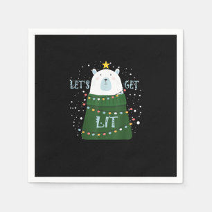 Let's Get Lit Cute Bear Christmas Pajamas Napkin