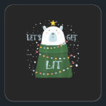 Let's Get Lit Cute Bear Christmas Pyjamas Square Sticker<br><div class="desc">Let's Get Lit Cute Bear Christmas Pyjamas: A cozy Christmas pajama design featuring a cute bear and festive pun. Perfect for family sleepwear. Adorable,  playful,  and seasonal.</div>