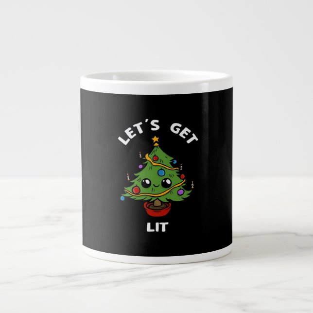 Let's Get Lit - Cute Funny Christmas Tree Design C Large Coffee Mug (Front)