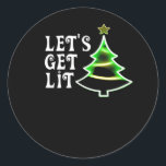 Let's Get Lit Design Adult Funny Christmas Essenti Classic Round Sticker<br><div class="desc">Let's Get Lit Design Adult Funny Christmas Essential: An adult humour Christmas pun design made essential for holiday fun. Perfect for parties and gatherings. Witty,  playful,  and festive.</div>