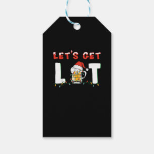 Let's Get Lit Drinking Beer Santa Hat Christmas Li Gift Tags