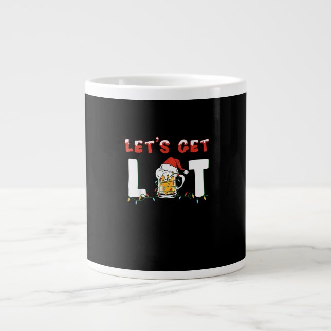 Let's Get Lit Drinking Beer Santa Hat Christmas Li Large Coffee Mug (Front)