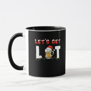 Let's Get Lit Drinking Beer Santa Hat Christmas Li Mug