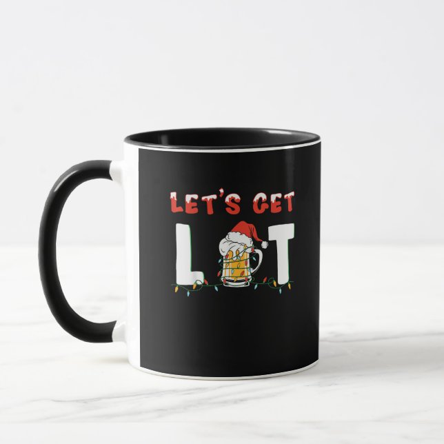 Let's Get Lit Drinking Beer Santa Hat Christmas Li Mug (Left)