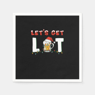 Let's Get Lit Drinking Beer Santa Hat Christmas Li Napkin