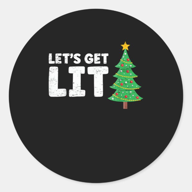 Let's Get Lit Drinking Christmas Classic Round Sticker (Front)