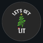 Let's Get Lit Drinking Funny Christmas Classic Round Sticker<br><div class="desc">Let's Get Lit Drinking Funny Christmas: A humourous drinking pun design for holiday celebrations. Perfect for adults at Christmas parties. Fun,  witty,  and festive.</div>