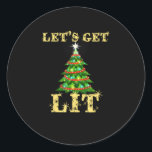 Let's Get Lit Drinking Funny Christmas Classic Round Sticker<br><div class="desc">Let's Get Lit Drinking Funny Christmas: A humourous holiday design mixing Christmas spirit with drinks. Perfect for festive parties. Fun,  witty,  and seasonal.</div>