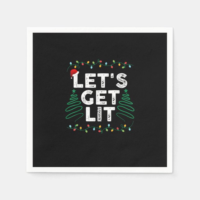 Let's Get Lit Drinking Funny Christmas Gift Napkin (Front)