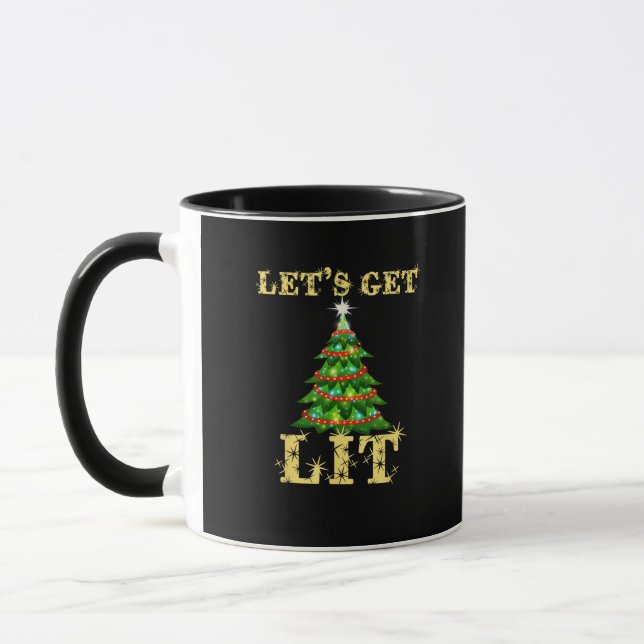 Let's Get Lit Drinking Funny Christmas Mug (Left)