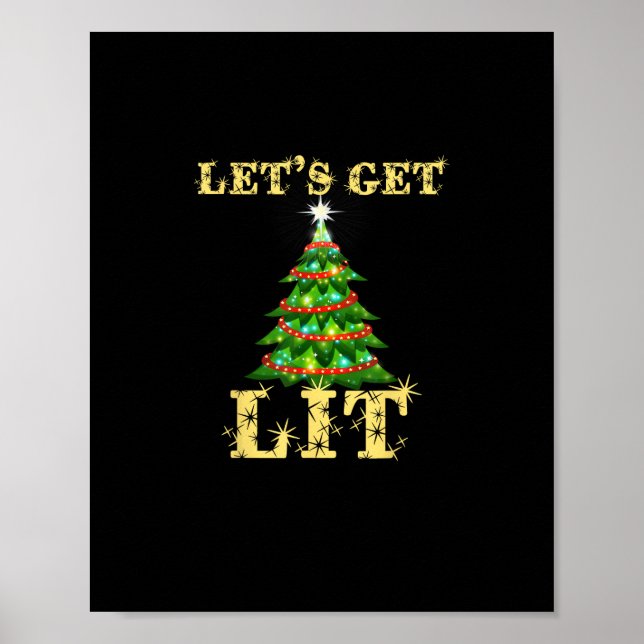 Let's Get Lit Drinking Funny Christmas Poster (Front)