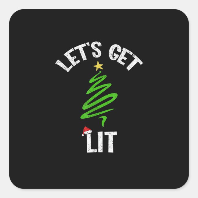 Let's Get Lit Drinking Funny Christmas Square Sticker (Front)