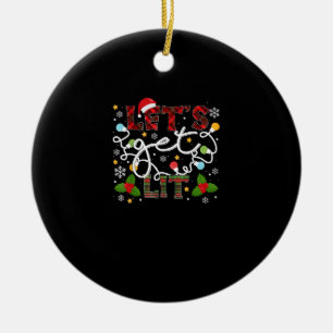 Let's Get Lit Drinking Santa Christmas Lights Ceramic Ornament