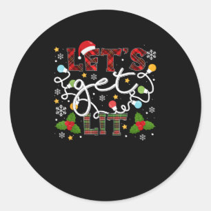 Let's Get Lit Drinking Santa Christmas Lights Classic Round Sticker
