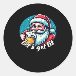 Let's Get Lit Drinking Santa Classic Classic Round Sticker