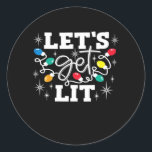 Let's Get Lit Drinking Santa Hat Christmas Lights  Classic Round Sticker<br><div class="desc">Let's Get Lit Drinking Santa Hat Christmas Lights For Men,  For Women,  Merry And Bright Gift Classic: A festive holiday pun tee perfect for men and women. Features Santa hats and lights. Bold,  fun,  and merry.</div>