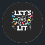 Let's Get Lit Drinking Santa Hat Christmas Lights  Classic Round Sticker<br><div class="desc">Let's Get Lit Drinking Santa Hat Christmas Lights Funny: Another playful drinking pun featuring Santa hats and lights. Perfect for holiday humour. Festive,  bold,  and funny.</div>