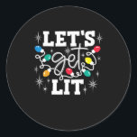 Let's Get Lit Drinking Santa Hat Christmas Lights  Classic Round Sticker<br><div class="desc">Let's Get Lit Drinking Santa Hat Christmas Lights Funny: A humourous Christmas drinking pun with Santa hats and lights. Perfect for festive parties. Fun,  witty,  and bold.</div>