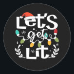 Let's Get Lit Drinking Santa Hat Christmas Lights  Classic Round Sticker<br><div class="desc">Let's Get Lit Drinking Santa Hat Christmas Lights Essential: A festive pun design featuring Santa hats,  drinks,  and lights. Perfect for parties. Fun,  witty,  and seasonal.</div>