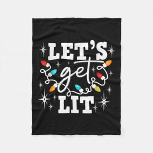 Let's Get Lit Drinking Santa Hat Christmas Lights Fleece Blanket